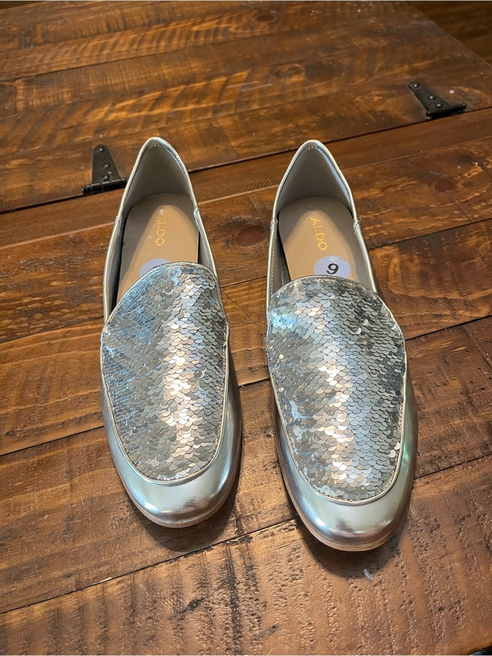 Aldo Silver Sequin Slip-On Loafers